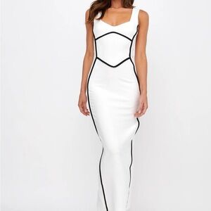 Saints & Secrets Shenae Piping Trim Maxi Dress White